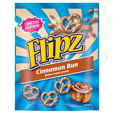 Flipz Cinnamon Bun Flavour Coated Pretzel Snacks 90g Flipz Cinnamon Bun Flavour Coated Pretzel Snacks 90g