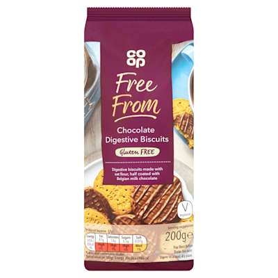 Co-op Free From Half Coated Milk Chocolate Digestives 200g - Gluten Free Co-op Free From Half Coated Milk Chocolate Digestives 200g - Gluten Free
