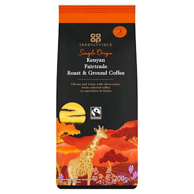 Co-op Irresistible Fairtrade Kenya Coffee R&G 200G Co-op Irresistible Fairtrade Kenya Coffee R&G 200G