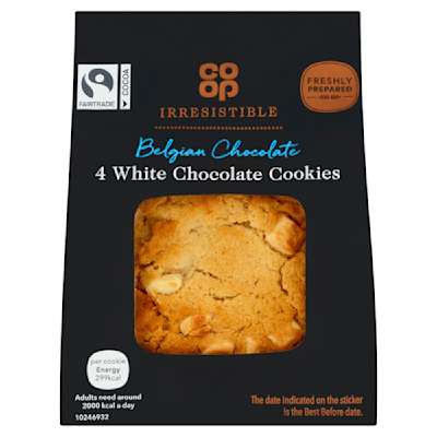 Co-op Irresistible Belgian Chocolate 4 White Chocolate Cookies Co-op Irresistible Belgian Chocolate 4 White Chocolate Cookies