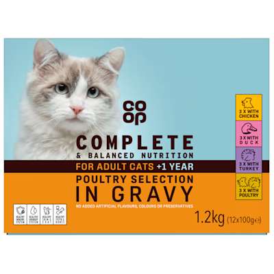 Co-op Poultry Selection in Gravy for Adult Cats +1yr 12 x 100g Co-op Poultry Selection in Gravy for Adult Cats +1yr 12 x 100g