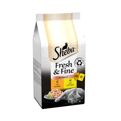 Sheba Fresh & Fine Wet Cat Food Pouches Chicken & Turkey in Gravy 6 x 50g Sheba Fresh & Fine Wet Cat Food Pouches Chicken & Turkey in Gravy 6 x 50g