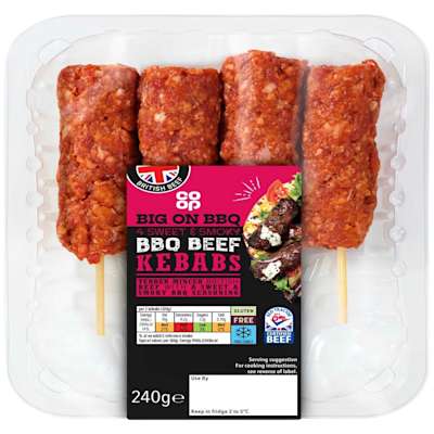 Co-op British Sweet & Smoky BBQ Beef Kebabs 240g Co-op British Sweet & Smoky BBQ Beef Kebabs 240g