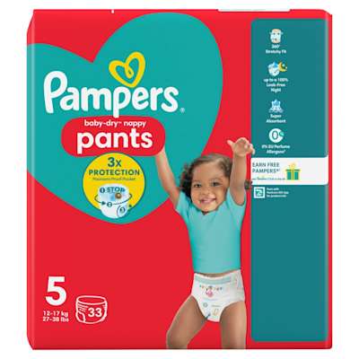 Pampers Baby Dry Pants Size 5 Nappies Essential Pack 33pk Pampers Baby Dry Pants Size 5 Nappies Essential Pack 33pk
