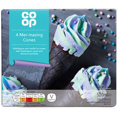 Co-op 4 Mer-mazing Cones 4x130ml (520ml) Co-op 4 Mer-mazing Cones 4x130ml (520ml)