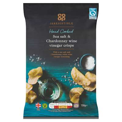 Co-op Irresistible Hand Cooked Sea Salt & Chardonnay Wine Vinegar Crisps 150g Co-op Irresistible Hand Cooked Sea Salt & Chardonnay Wine Vinegar Crisps 150g
