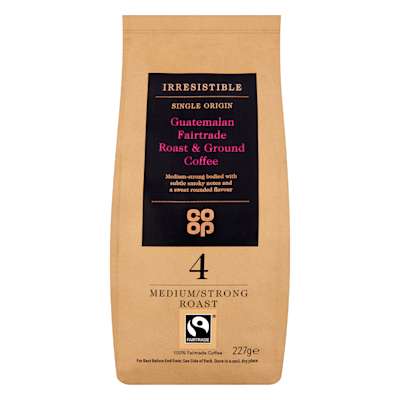 Co-op Irresistible Fairtrade Guatemalan Roast and Ground Coffee 227g Co-op Irresistible Fairtrade Guatemalan Roast and Ground Coffee 227g