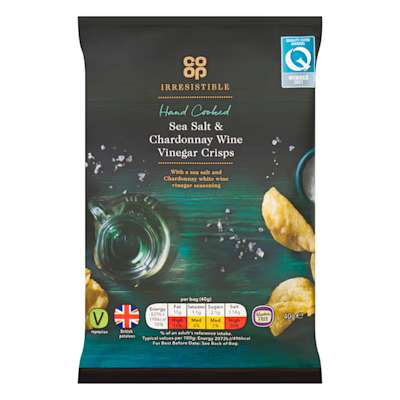 Co-op Irresistible Sea Salt & Chardonnay Wine Vinegar Crisps 40g Co-op Irresistible Sea Salt & Chardonnay Wine Vinegar Crisps 40g