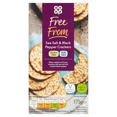 Co-op Free From Sea Salt and Black Pepper Cracker 175g - Gluten Free Co-op Free From Sea Salt and Black Pepper Cracker 175g - Gluten Free