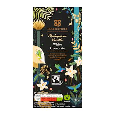 Co-op Irresistible Madagascan Vanilla White Chocolate Bar 100g Co-op Irresistible Madagascan Vanilla White Chocolate Bar 100g