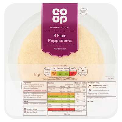 Co-op Plain Poppadums 8s Co-op Plain Poppadums 8s