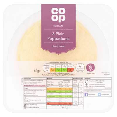 Co-op Plain Poppadums 8 Pack Co-op Plain Poppadums 8 Pack