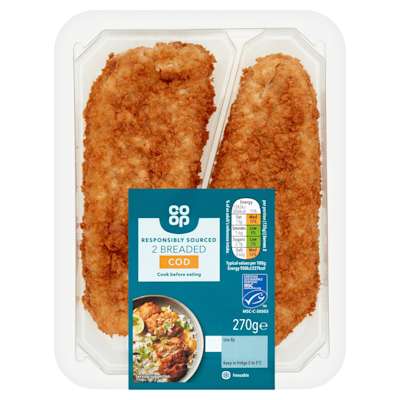 Co-op Responsibly Sourced 2 Breaded Cod 270g Co-op Responsibly Sourced 2 Breaded Cod 270g