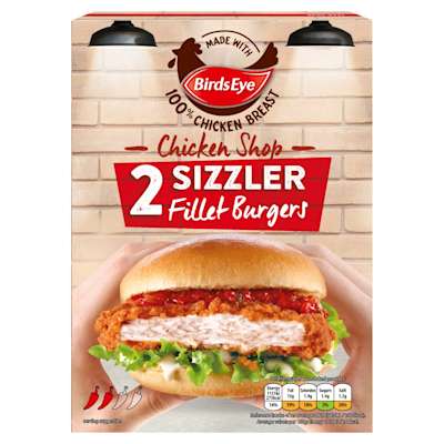 Birds Eye 2 Sizzler Chicken Fillet Burger Birds Eye 2 Sizzler Chicken Fillet Burger