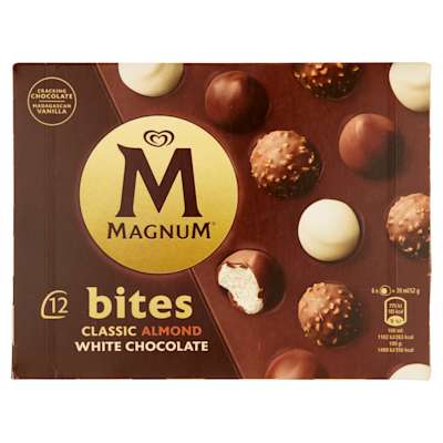 Magnum 12 Classic Almond & White Chocolate Ice Cream Bites 140ml Magnum 12 Classic Almond & White Chocolate Ice Cream Bites 140ml