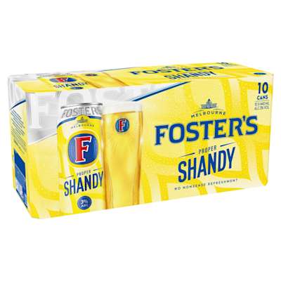 Fosters Proper Lager Shandy Beer 3% ABV Can 10x440ml Fosters Proper Lager Shandy Beer 3% ABV Can 10x440ml