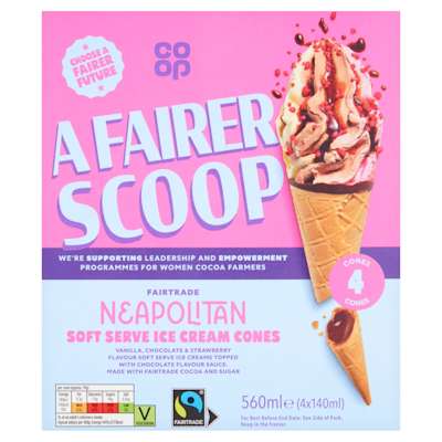 Co-op Neapolitan Cones 4pk 560ml Co-op Neapolitan Cones 4pk 560ml