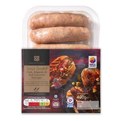 Co-op Red Leicester & Jalapeno Pork Sausages 400g Co-op Red Leicester & Jalapeno Pork Sausages 400g