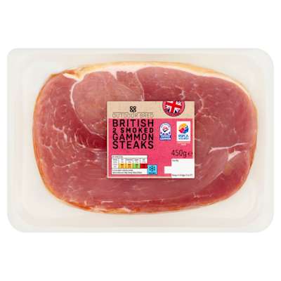 Co-op 2 British Smoked Gammon Steaks 450g Co-op 2 British Smoked Gammon Steaks 450g