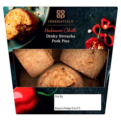 Co-op Irresistible Dinky Sriracha Pork Pies 200g Co-op Irresistible Dinky Sriracha Pork Pies 200g