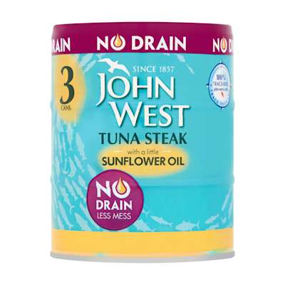 John West No Drain Tuna Steak with a Little Sunflower Oil 3x110g John West No Drain Tuna Steak with a Little Sunflower Oil 3x110g