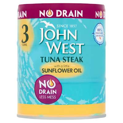 John West No Drain Tuna Steak with a Little Sunflower Oil 3x110g John West No Drain Tuna Steak with a Little Sunflower Oil 3x110g