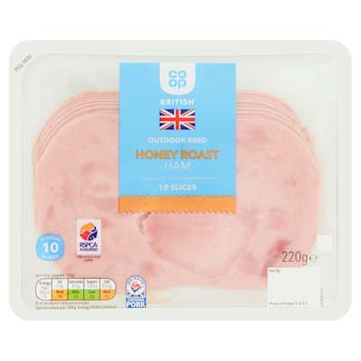 Co-op British Outdoor Bred Honey Roast Ham 10 Slices 220g Co-op British Outdoor Bred Honey Roast Ham 10 Slices 220g