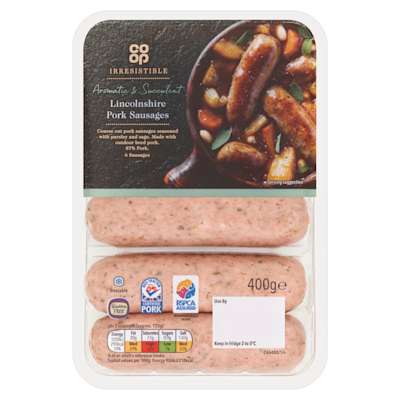 Co-op Irresistible 6 Lincolnshire Pork Sausages 400g Co-op Irresistible 6 Lincolnshire Pork Sausages 400g