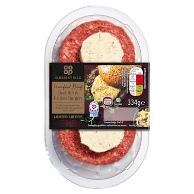 Co-op Hereford Beef Burger with Vintage Cheddar & Caramelised Onion Melt 334g Co-op Hereford Beef Burger with Vintage Cheddar & Caramelised Onion Melt 334g