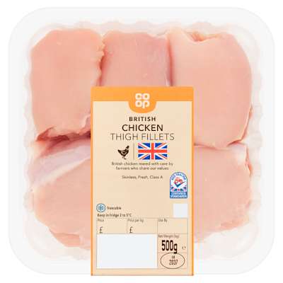 Co-op British Chicken Thigh Fillets 500g Co-op British Chicken Thigh Fillets 500g