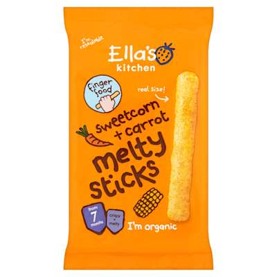Ellas Kitchen Organic Sweetcorn & Carrot Melty Sticks 17g Ellas Kitchen Organic Sweetcorn & Carrot Melty Sticks 17g