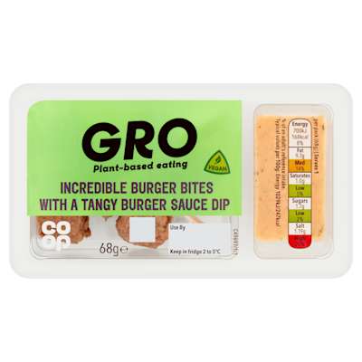 GRO Incredible Burger Bites with a Tangy Burger Sauce Dip 68g GRO Incredible Burger Bites with a Tangy Burger Sauce Dip 68g