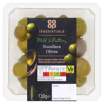Co-op Irresistible Nocellara Olives 130g Co-op Irresistible Nocellara Olives 130g
