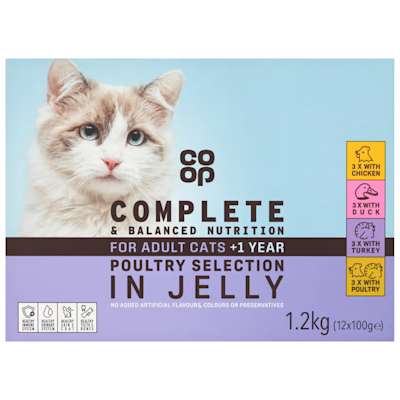 Co-op Poultry Selection in Jelly for Adult Cats +1yr 12 x 100g Co-op Poultry Selection in Jelly for Adult Cats +1yr 12 x 100g
