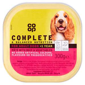 Co-op Complete & Balanced Nutrition Pâté with Beef & Vegetables For Adult Dogs +1yr 300g Co-op Complete & Balanced Nutrition Pâté with Beef & Vegetables For Adult Dogs +1yr 300g