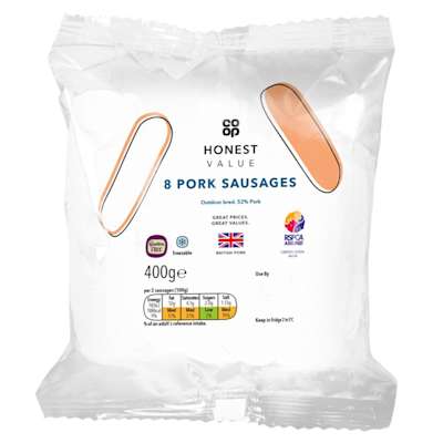 Co-op Honest Value 8 Pork Sausages 400g Co-op Honest Value 8 Pork Sausages 400g