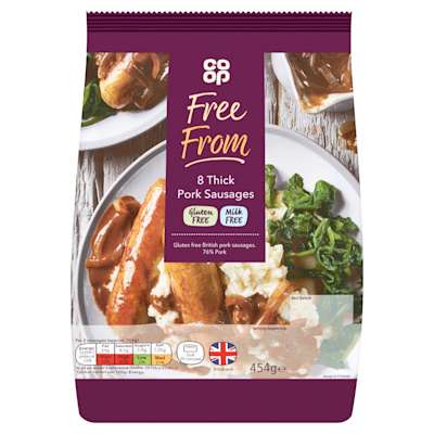 Co-op Free From 8 Thick Pork Sausages 454g - Milk Free Co-op Free From 8 Thick Pork Sausages 454g - Milk Free