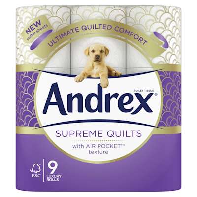 Andrex Supreme Quilts Toilet Tissue 9 Rolls Andrex Supreme Quilts Toilet Tissue 9 Rolls