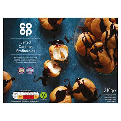 Co-op Salted Caramel Profiteroles With Chocolate Sauce 210g Co-op Salted Caramel Profiteroles With Chocolate Sauce 210g