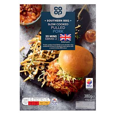 Co-op Southern BBQ Slow Cooked British Pulled Pork 380g Co-op Southern BBQ Slow Cooked British Pulled Pork 380g