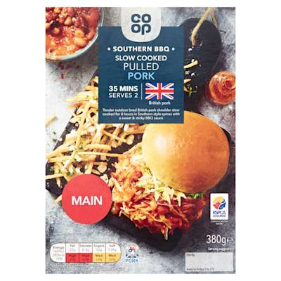 Co-op Southern BBQ Slow Cooked British Pulled Pork 380g Co-op Southern BBQ Slow Cooked British Pulled Pork 380g