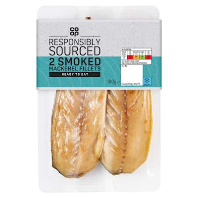 Co-op Responsibly Sourced 2 Smoked Mackerel Fillets 180g Co-op Responsibly Sourced 2 Smoked Mackerel Fillets 180g