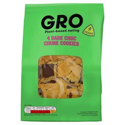 GRO 4 Vegan Dark Choc Chunk Cookies 4s GRO 4 Vegan Dark Choc Chunk Cookies 4s