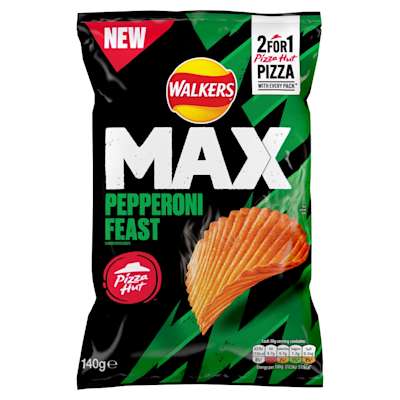 Walkers Max Pizza Hut Pepperoni Feast Crisps 140g Walkers Max Pizza Hut Pepperoni Feast Crisps 140g