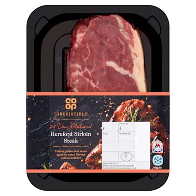 Co-op Irresistible 28 Day Matured Hereford Sirloin Steak 227g Co-op Irresistible 28 Day Matured Hereford Sirloin Steak 227g
