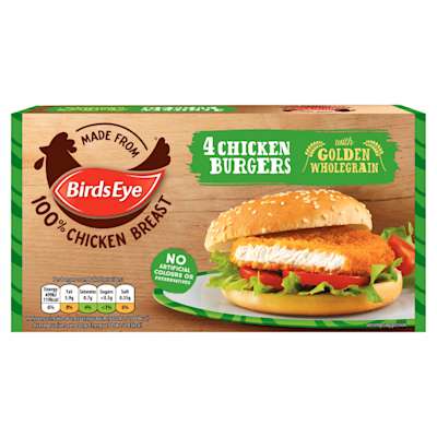 Birds Eye 4 Chicken Burgers with Golden Wholegrain 200g Birds Eye 4 Chicken Burgers with Golden Wholegrain 200g