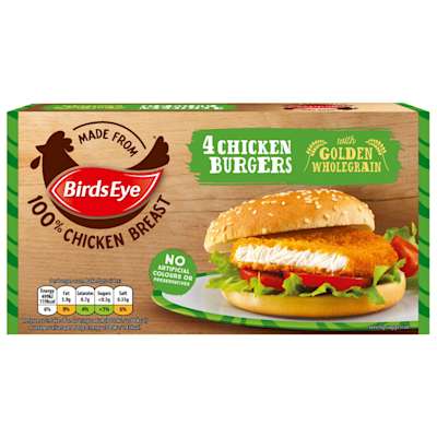 Birds Eye 4 Chicken Burgers with Golden Wholegrain 200g Birds Eye 4 Chicken Burgers with Golden Wholegrain 200g