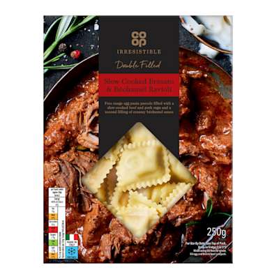 Co-op Irresistible Slow Cooked Beef & Bechamel Ravioli 250g Co-op Irresistible Slow Cooked Beef & Bechamel Ravioli 250g