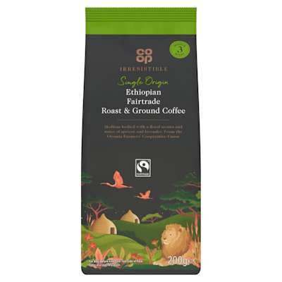 Co-op Irresistible Fairtrade Ethiopian Ground Coffee 200g Co-op Irresistible Fairtrade Ethiopian Ground Coffee 200g