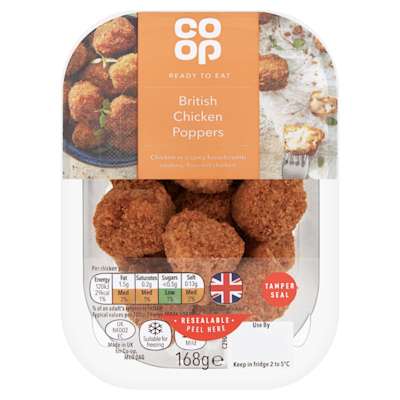 Co-op British Spicy Chicken Poppers 168g Co-op British Spicy Chicken Poppers 168g